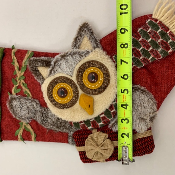 OWL Rustic Christmas Holiday Stocking Sherpa Fuzzy in red green cabincore animal - Picture 16 of 16